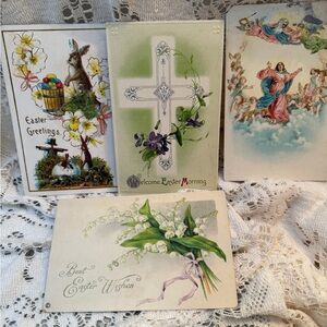 Antiqu Easter Greeting Card Lot - Floral & Religious Designs